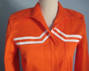 BRIGHT ORANGE SHIRT White Stripes Vintage Francesca of Damon For Starington Size Ladies 4