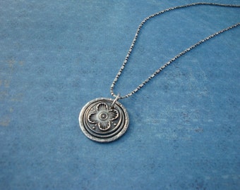 Fine Silver PMC 4 Petal Flower Pendant Handcrafted