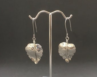 Silver leaf earrings - sterling silver earrings - sterling silver leaf earrings - hammered leaf earrings - minimalist leaf earrings