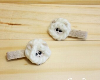 Little Sheep Hair Clip Set, Lamb costume, Baby hair clips, gift for baby, nature lover gift, nature inspired, handmade by True Rouge