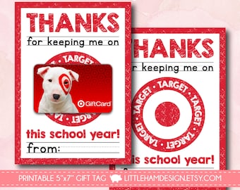 Printable Thanks for Keeping Me on Target // Gift Card Holder // Target Thank You Gift Tag // Teacher & Friend Gift // Instant Download 5x7
