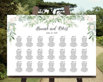 Greenery Seating Chart Template, Printable Seating Chart, Seating Chart Floral Template 36x24, Seating Plan Wedding Vertical or Horizontal