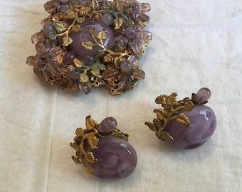 Gorgeous Miriam Haskell Purple Brooch and Earrings