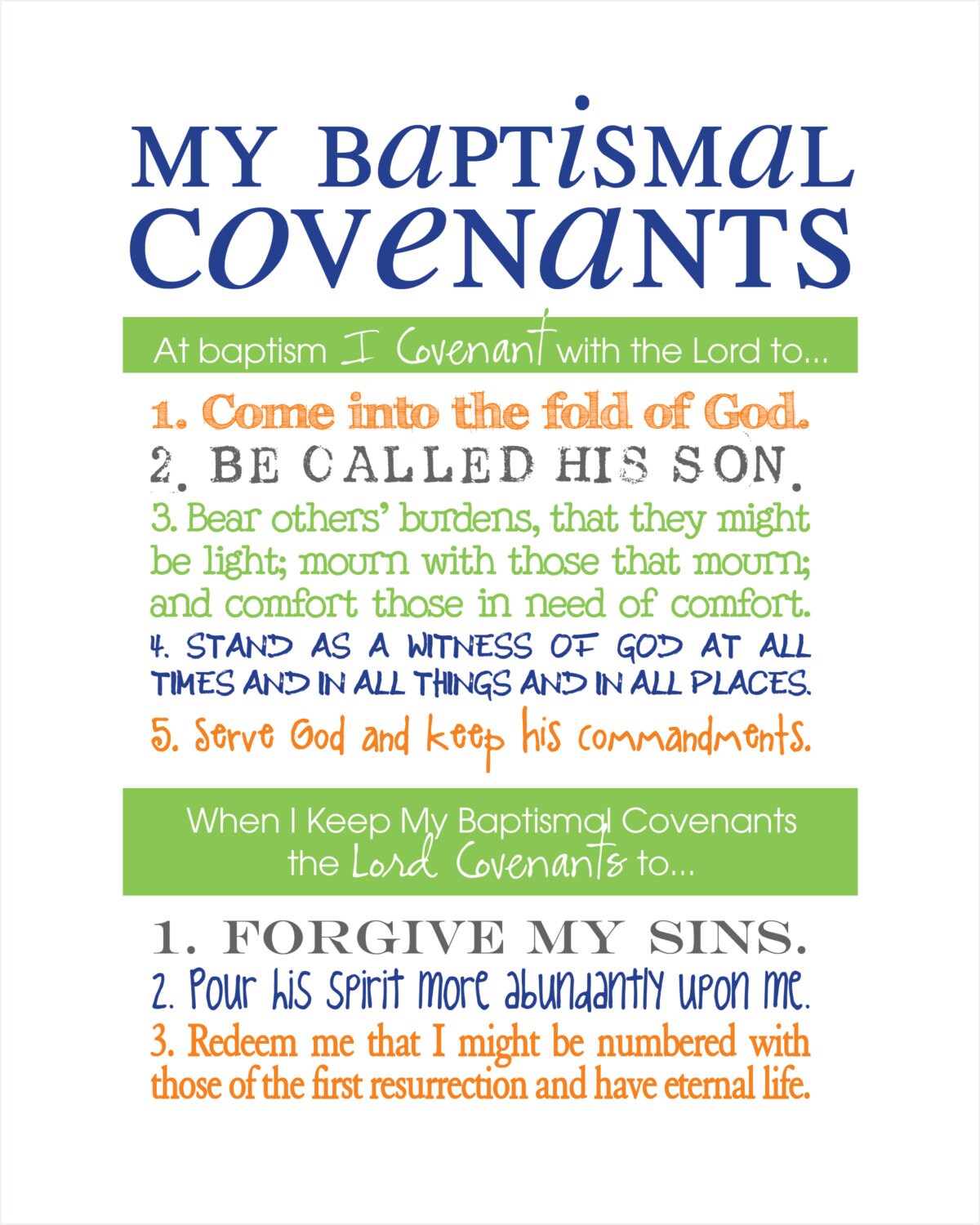 LDS Baptismal Covenants / Promise Printable Boy