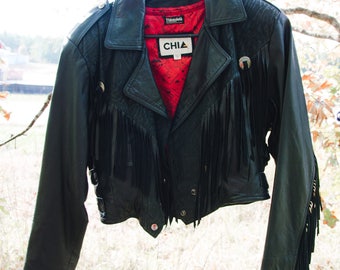 Vintage Leather Jacket with Fringe - Chia - Small - Excellent condition -free shipping