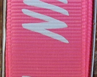 2 Yards 7/8" Hot Pink with White "RUN" Print Grosgrain Ribbon - Marathon - Track - School - US Designer