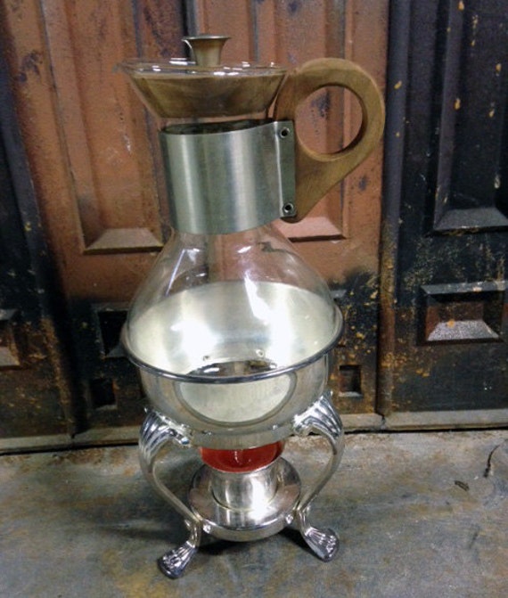 Vintage Coffee Pot Corning Carafe with Wood Handle and Lid