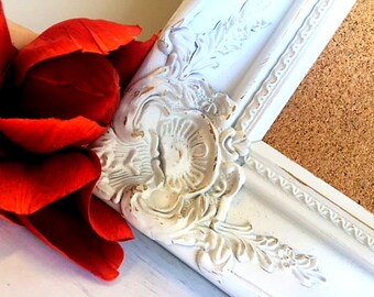 Decorative CORK BOARD Corkboard Framed PINBOARD Distressed White Vintage Wedding Seating Chart Cork Board Organizer Framed Cork Board Office