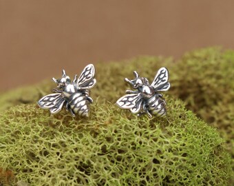 Bee earrings, Sterling honey bee post earrings