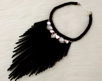 Handmade fringe necklace, bib necklace, statement necklace, tassel necklace, gift for her, wedding necklace, bridesmaid jewelry