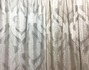 Sheer Fabric - Polyester Patterned Semi-Sheer Panel - White or Champagne Sheer - Medallion Motif in Low Pile Velvet - P12 - 1 Panel