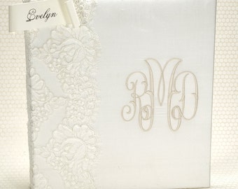 Lace Wedding Memory Book - Bride Gift from Mom - Wedding Guestbook with Photos - Unique Guest Book - Bride Book - Monogram Guestbook- Evelyn