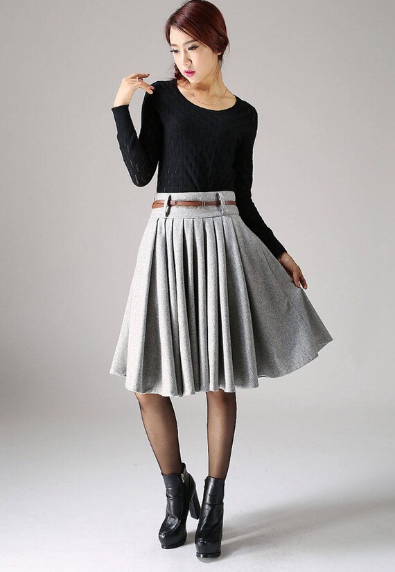 50s skirt knee length skirtwool skirtwinter skirt grey