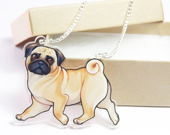Fawn Pug Acrylic Dog Necklace