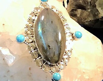 Large Labradorite and Turquoise Pendant
