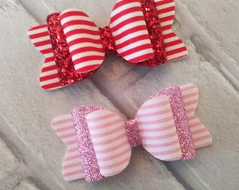 Candy stripes glitter hair bow