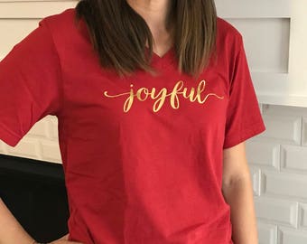 JOYFUL Bella+Canvas UNISEX Vneck tshirt, Christmas shirt