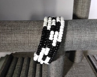 Black and White Beaded Wrap Bracelet
