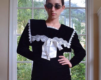 Gunne Sax Velvet and Lace Sailor Collar Gown