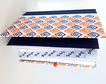 Geometric Letterpress Blank Address Book, Indigo and Orange Pattern, Alphabet Tabs, Contact Book, Large Address Book, Gifts for Men, Travel