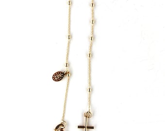 18k Yellow Gold Rosary Bracelet with cross and miraculous medal 7 inch