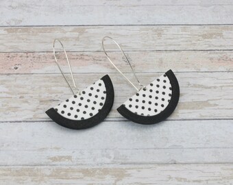 White polka dot earrings, Stocking stuffer for women,Black and white earrings, Polka dot, Gift for her, Business jewelry, 80's earrings