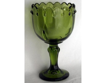 Teardrop Green Indiana Glass Compote, Planter, Vase, Centerpiece.
