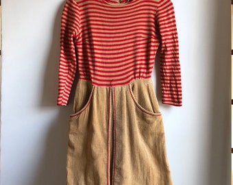 1960s Vintage Striped Corduroy Dress