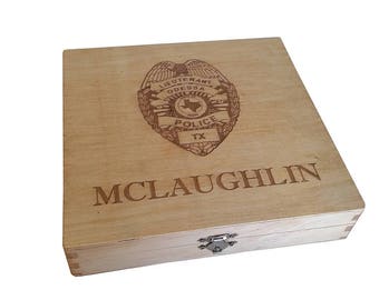 Police Officer Gift - Personalized Law Enforcement Keepsake Box - Thin Blue Line