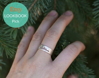 Bague en montagne, bijoux argent montagne, petit ami cadeau, cadeau pour lui, bijoux, d’aventure sous 100, bague d’anniversaire, bijoux naturels