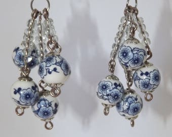 Blue and white porcelain cluster earrings