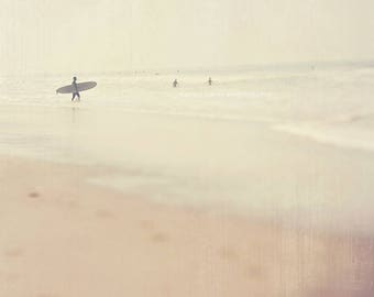 beach cottage decor, surfer photography, surfer wall art, Step into Liquid, beach photo, pale cream, neutral, dreamy, winter gray California