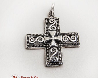 SaLe! sALe! Vintage Sterling Silver Cross Pendant Openwork Scroll Decorations
