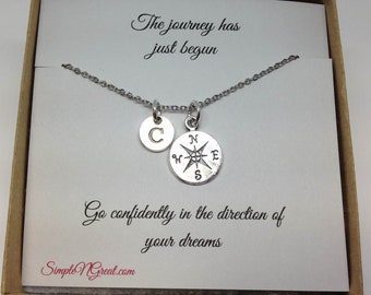 Compass Graduation Necklace . Graduation Gift . The Journey Has Just Begun Necklace . inspirational necklace
