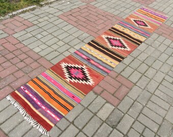 Turkish Kilim Runner, Bohemian Rug, vintage runner, turkish Kilim Runner, Turkish Rug, handwoven rugs, vintage kilim rug, Kilim Runner