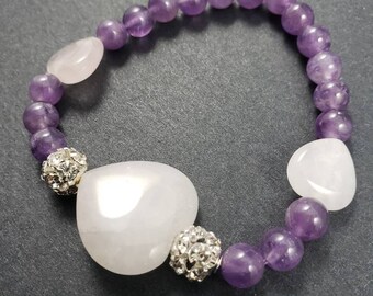Amethyst Bracelet with Rose quartz hearts