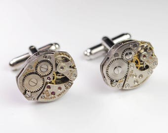 Steampunk Cufflinks Vintage Swiss Watch Movement Mens Gear Cuff Links by Steampunk Vintage Design
