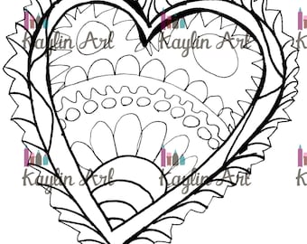 Heart coloring page | Etsy