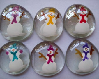 Hand painted large glass gems party favors snowmen snowman with stick arms