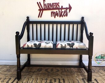 PAINTED & UPHOLSTERED to ORDER Bench with Two Seats Any Color and Fabric Choice Bench Entryway Bedroom Living Room Porch Farmhouse Coastal