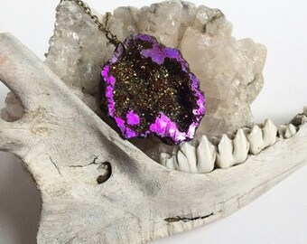 Aqua Aura Crystal Necklace, Druzy Geode Necklace, 24" Chain, Handmade Crystal Necklace