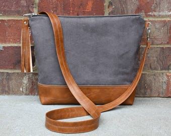 Gray Suede Cross Body Bag Vegan leather