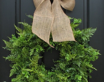 Spring Wreaths, Summer Wreaths, Boxwood, Fern and Burlap Bow for Year Round, Year Round Wreaths, Twoinspireyou, Etsy Wreaths, Mother's Day