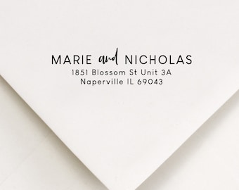 Personalized Mailing Stamp - For Couples Wedding or Anniversary - Self Inker or Wood Handle + Black Ink - Classic Address For Envelopes