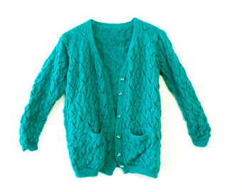 Green Knitted Woollen Cardigan/Sweater with Pockets - 1