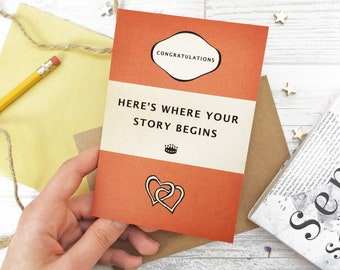 Literary Wedding Card - Engagement Card for Book Lovers - Classic Book Cover - Bookish Card - Here's where your story begins (185)