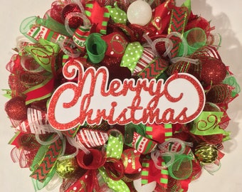 Christmas wreath, Christmas wreath, merry Christmas wreath, mesh Christmas wreath, Christmas door wreath, Christmas decor, wreath, wreaths