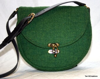 Harris Tweed Saddle Bag in Grass Green.