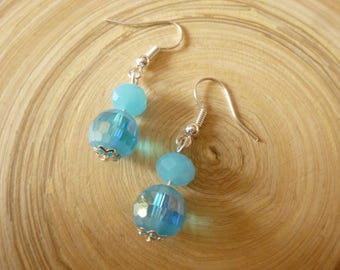 Blue faceted glass beads earrings