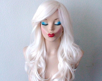 White wig. Lace front wig. Snow white wig. Long wavy hair wig. Durable heat friendly synthetic hair wig for everyday wear or Cosplay.